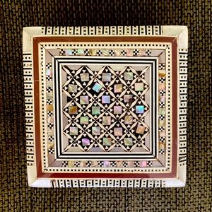 Mother of Pearl Inlaid and lacquered Egyptian jewelry box.